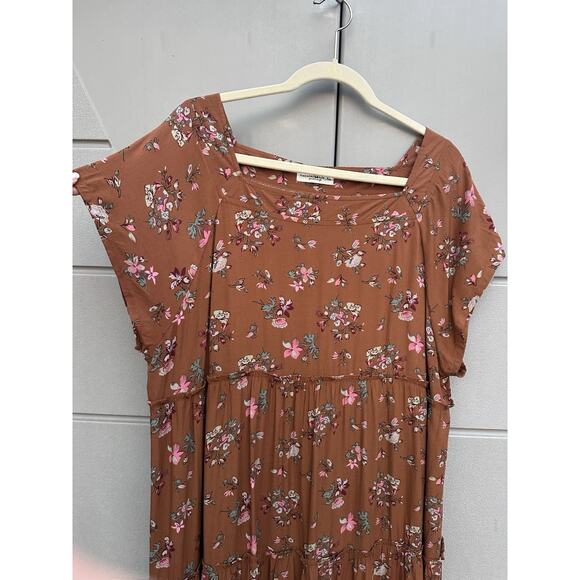 Natural Life Women's Berkley Maxi Dress Brown Bouquets XL Cottagecore Bohemian - Picture 10 of 14